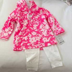 Carters pink floral fleece hoodie and sparkly leggings